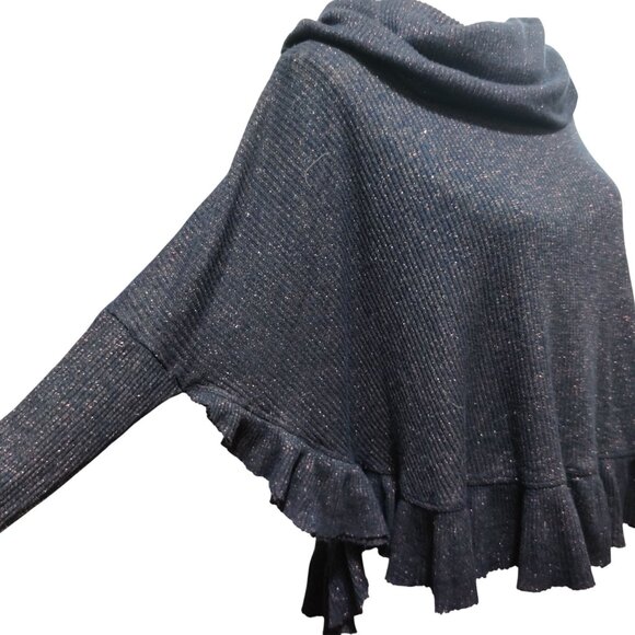 Anthropologie Postmark XS S Navy Metallic Ruffle Cowl Neck Asymmetrical Sweater - Picture 3 of 13